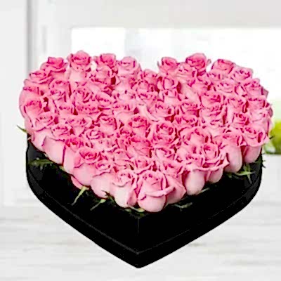 51 pink roses Heart Box - Product image