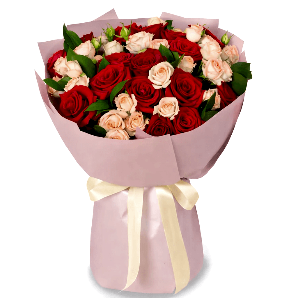 Elegant Red & Cream Rose Bouquet - Product image