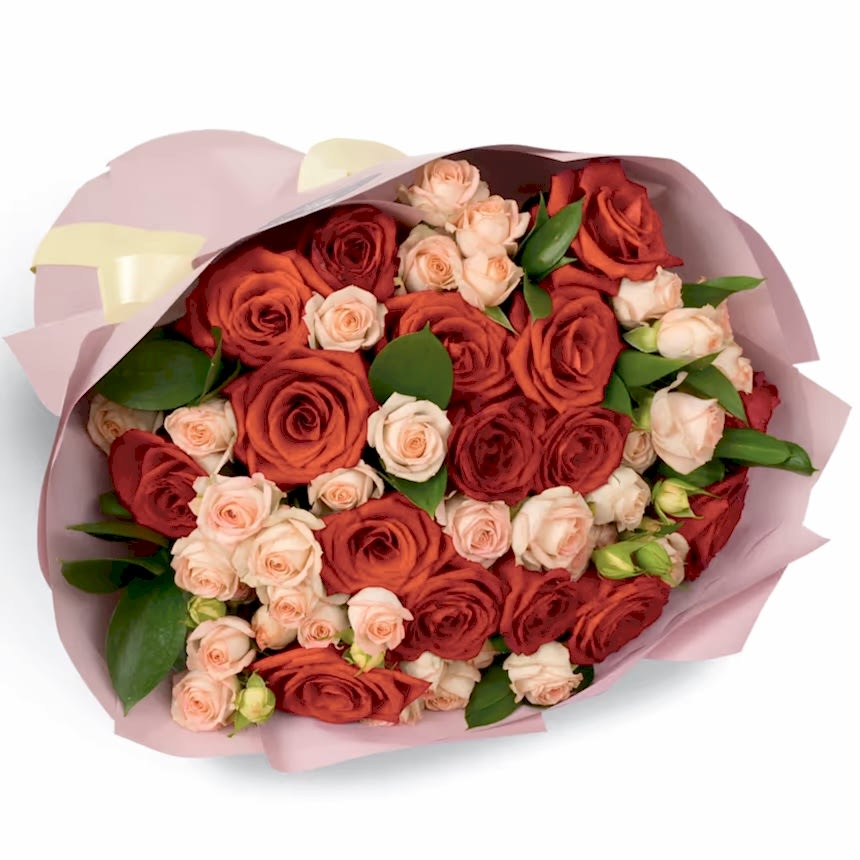 Elegant Red & Cream Rose Bouquet - Gallery image