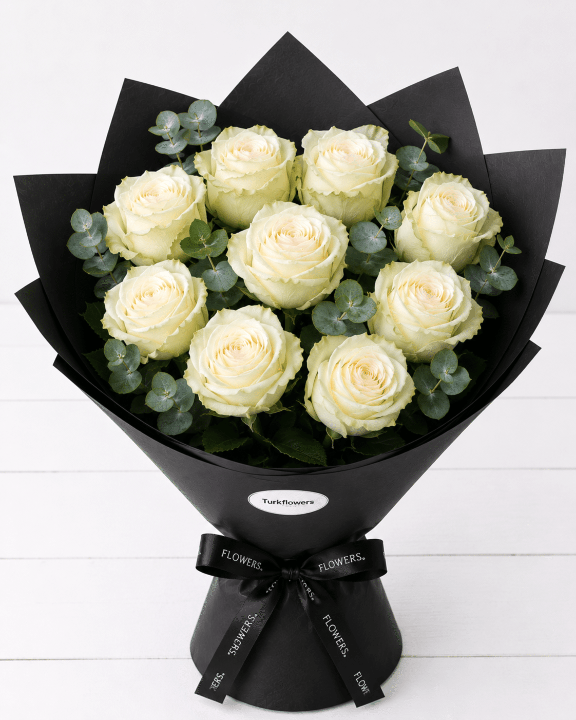 White Roses Bouquet in Black Wrap - Gallery image