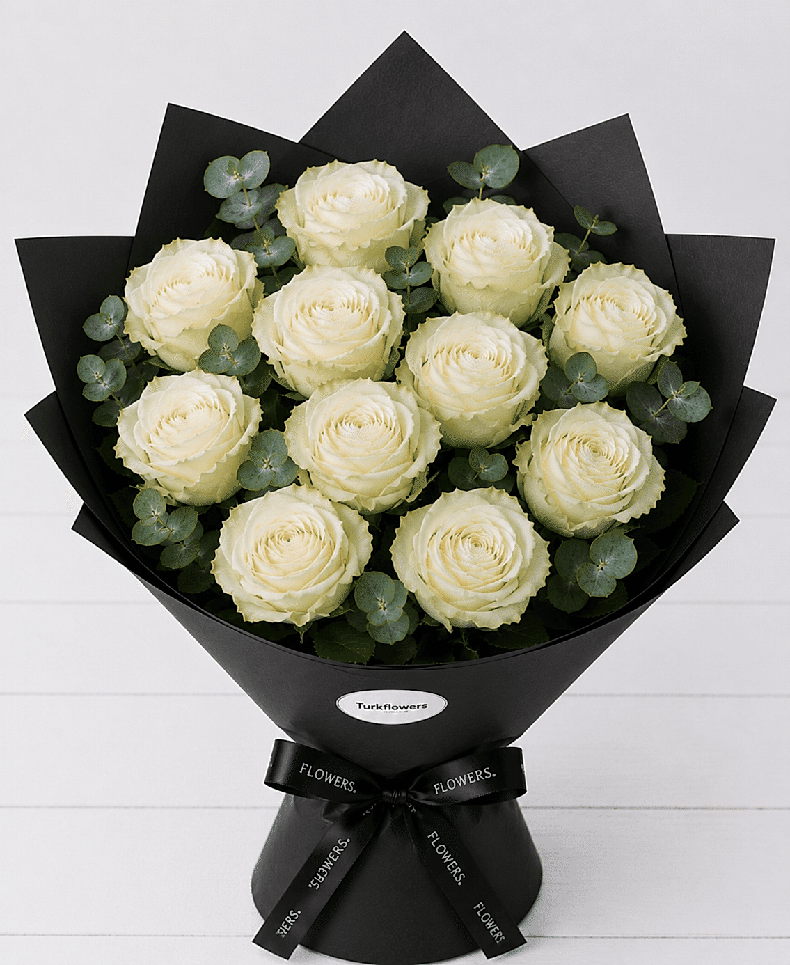 White Roses Bouquet in Black Wrap - Product image