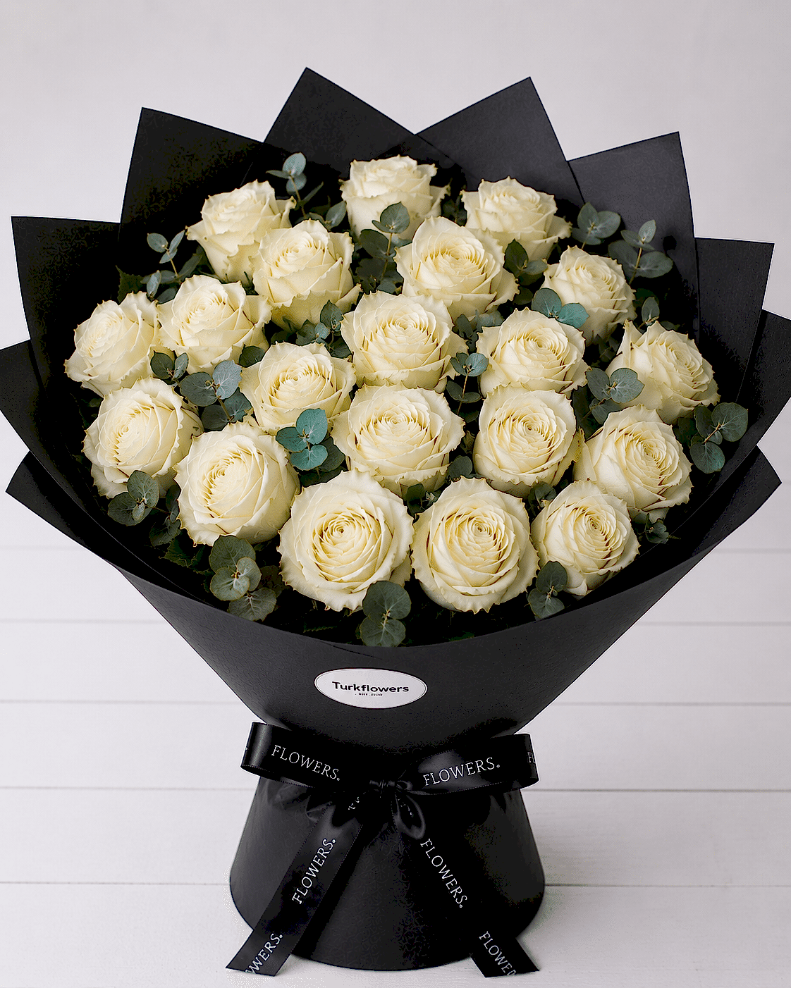 White Roses Bouquet in Black Wrap - Gallery image