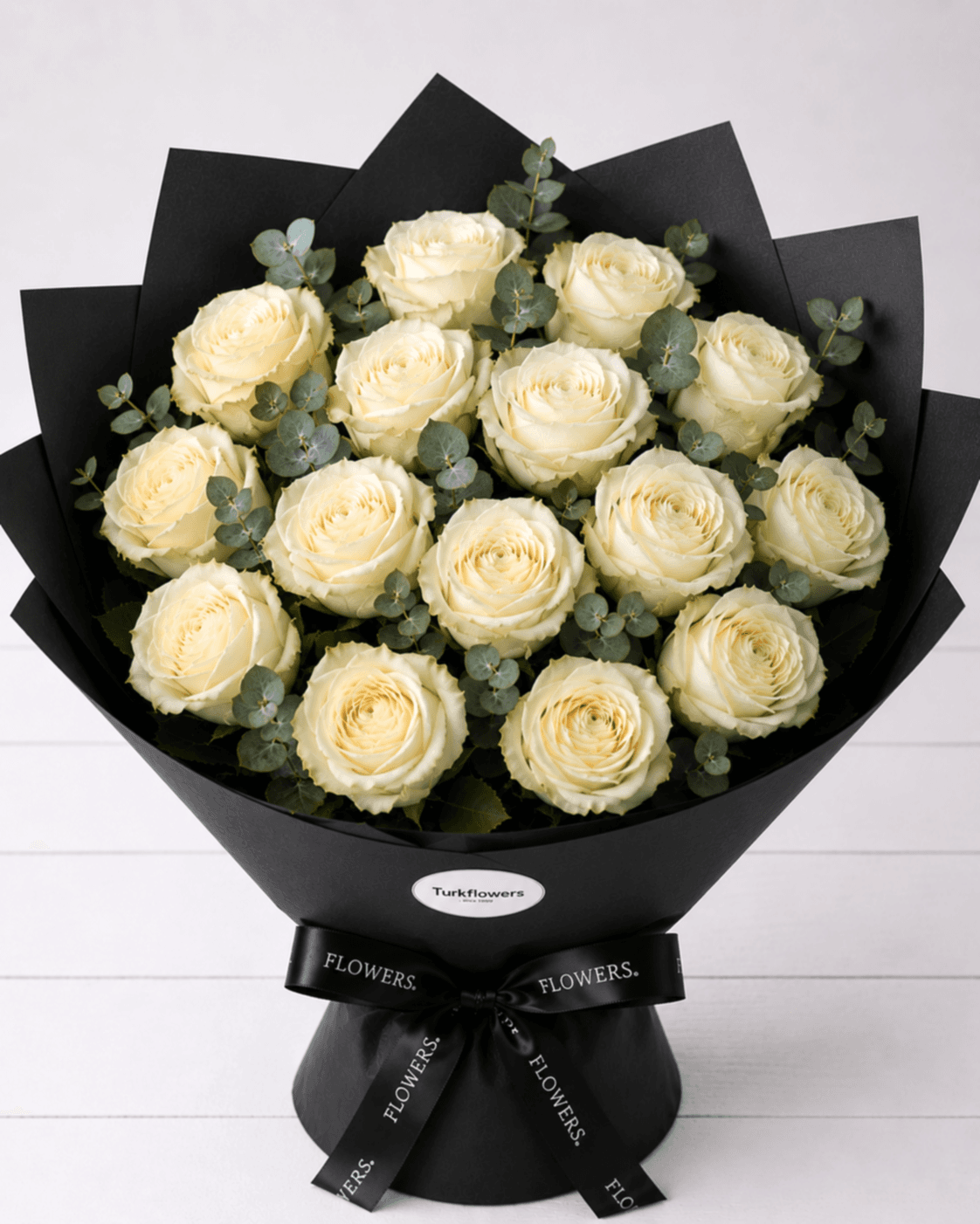 White Roses Bouquet in Black Wrap - Gallery image