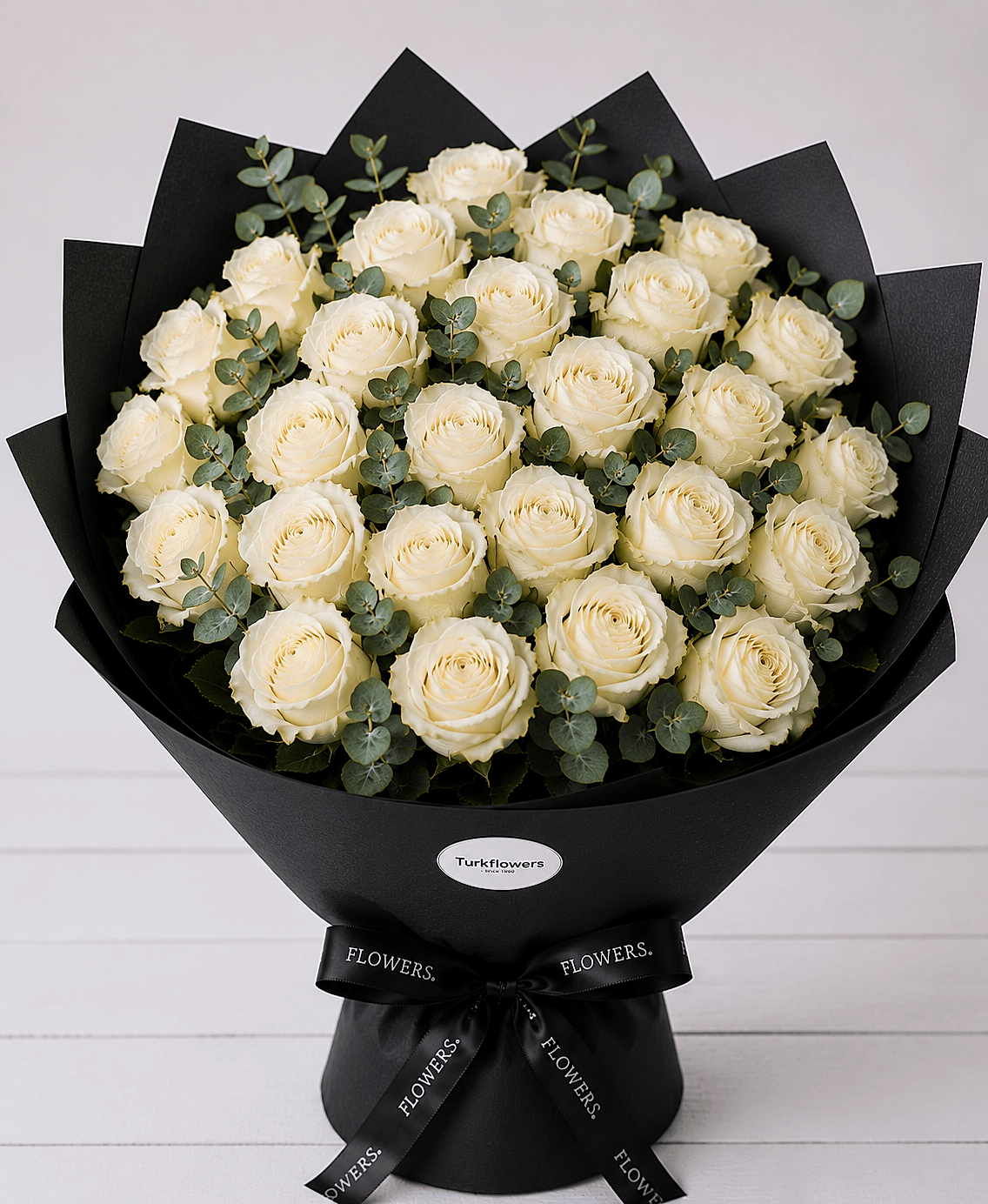White Roses Bouquet in Black Wrap - Gallery image