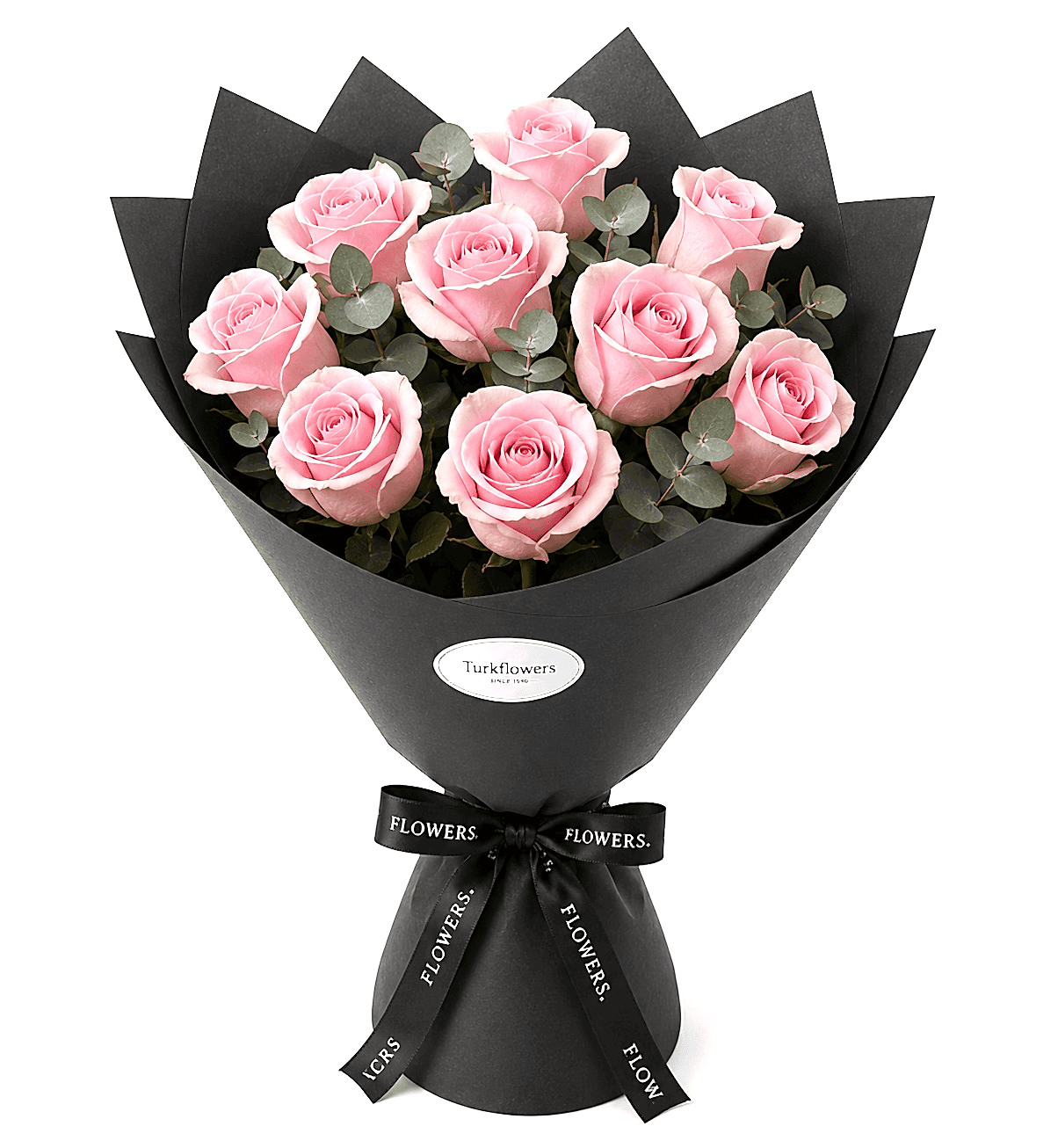 Pink Roses Bouquet in Black Wrap - Gallery image