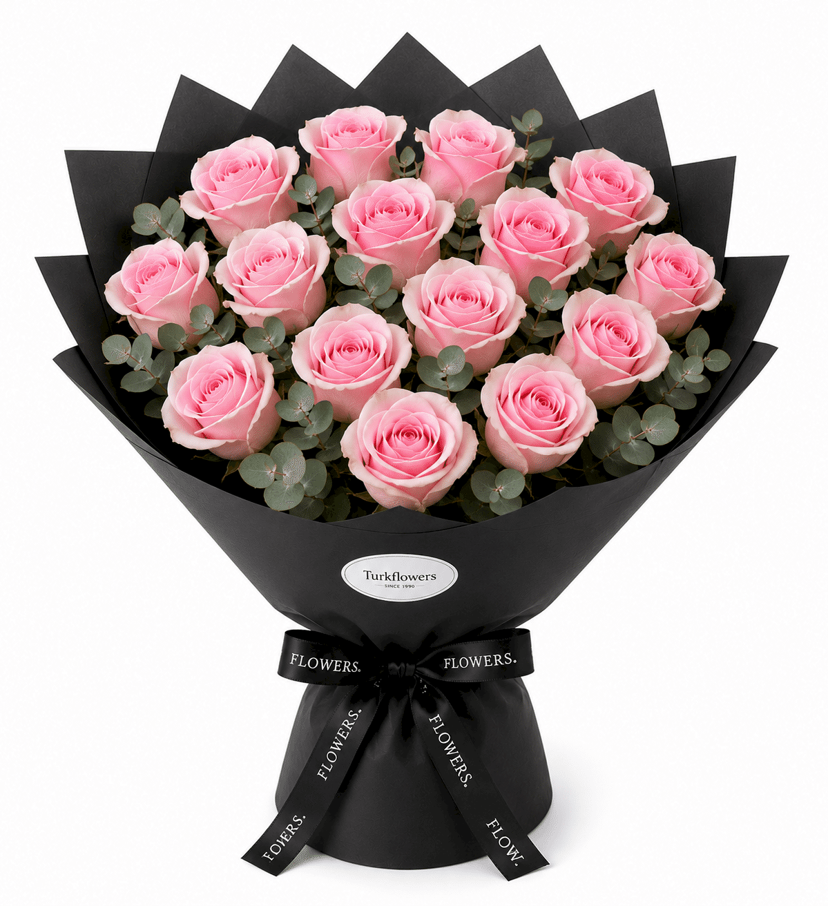 Pink Roses Bouquet in Black Wrap - Gallery image