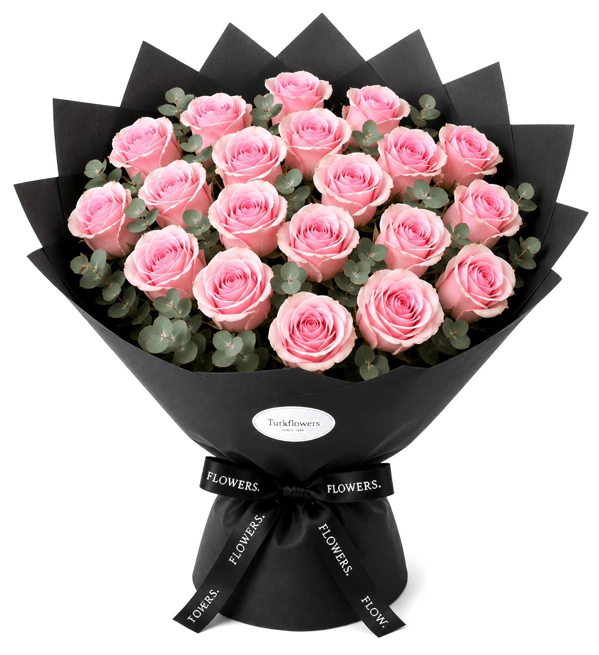 Pink Roses Bouquet in Black Wrap - Gallery image