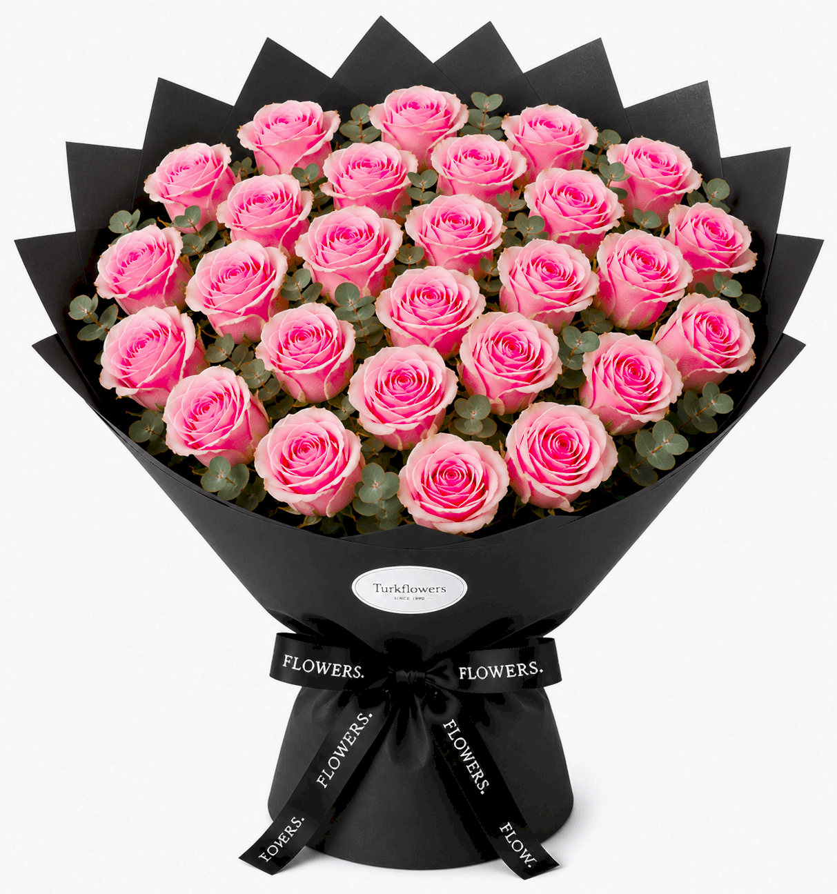 Pink Roses Bouquet in Black Wrap - Gallery image