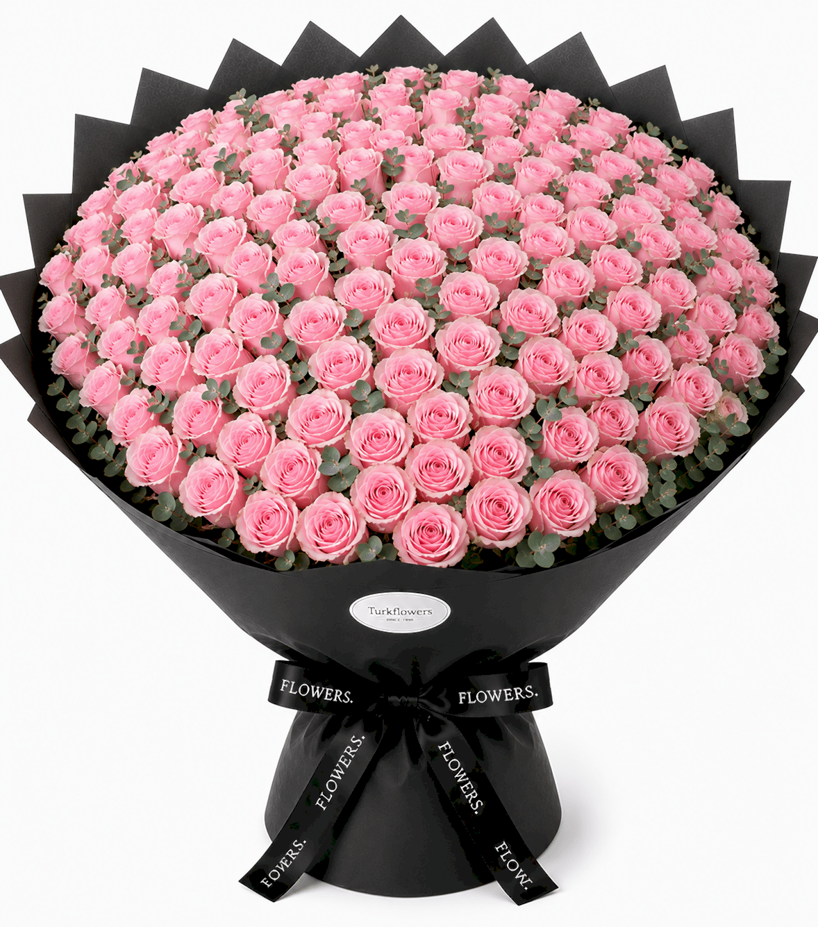 Pink Roses Bouquet in Black Wrap - Gallery image