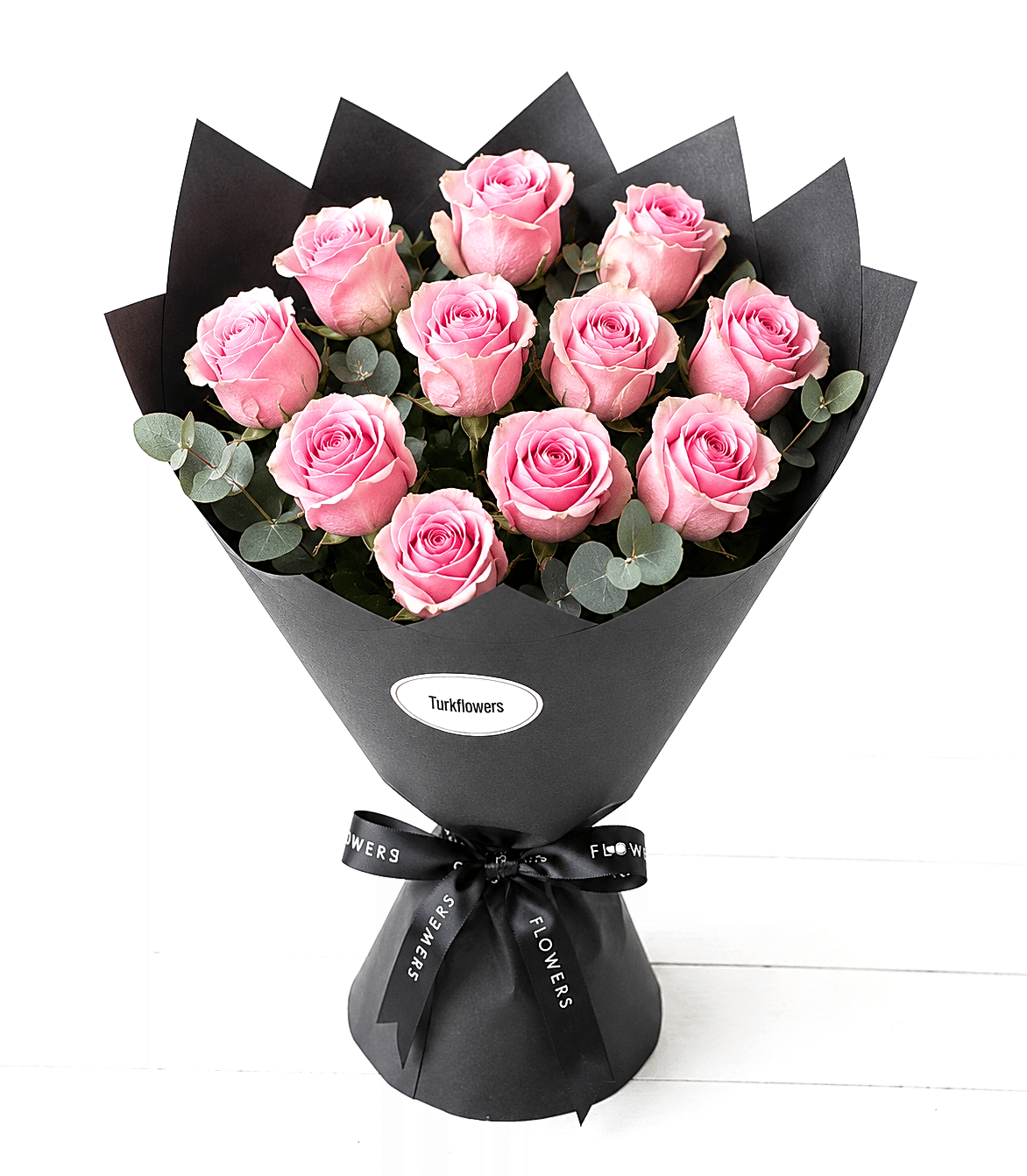 Pink Roses Bouquet in Black Wrap - Product image