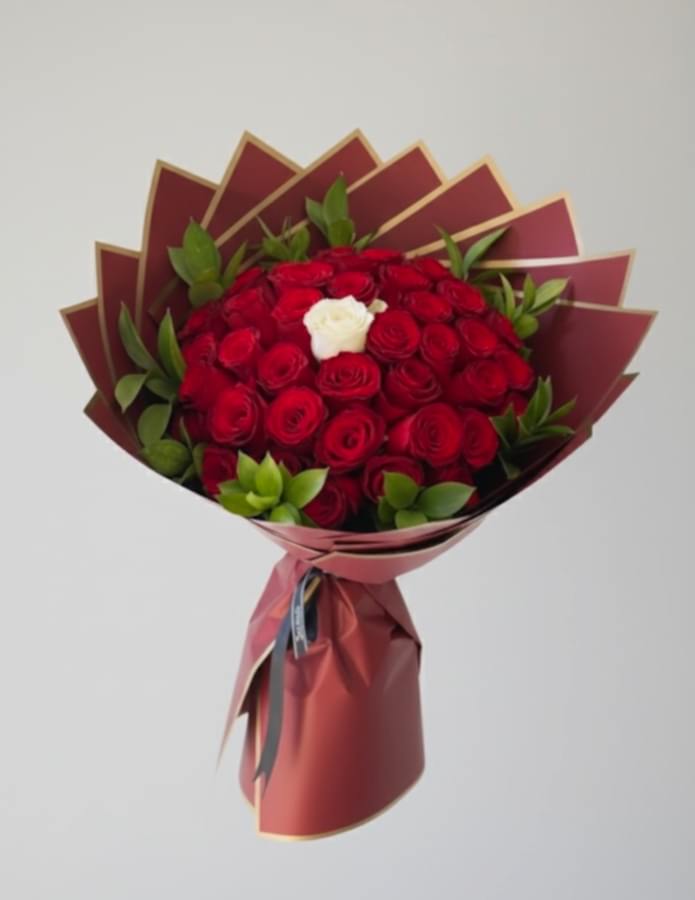 24 Red 1 White roses - Roses