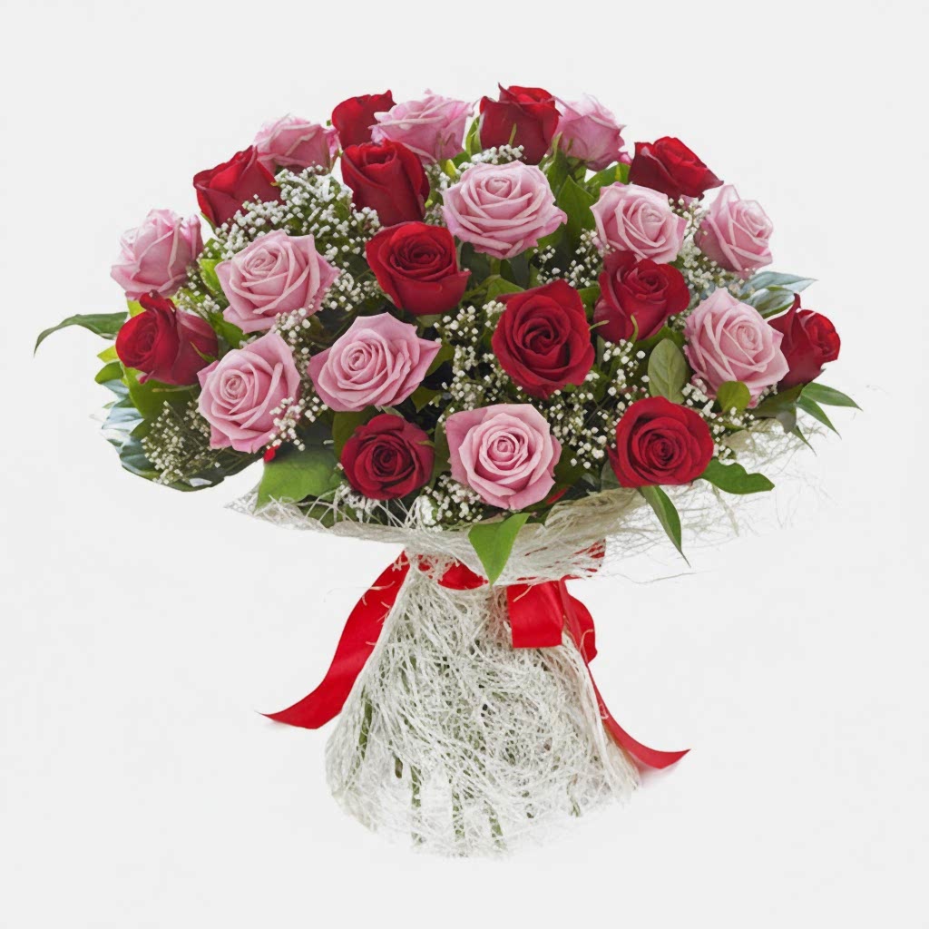25 Pink and Red Roses Bouqhet - Congratulations Flowers