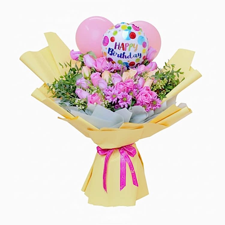 Happy Birthday Pink Flower Bouquet - Birthday Flowers