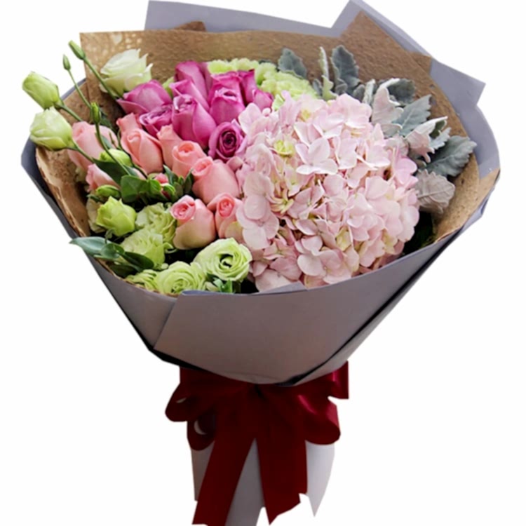 Pink Hydrangea & Roses Bouquet - Congratulations Flowers