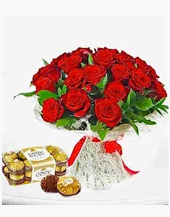 25 Red Roses An Ferro Rocher - combo Roses