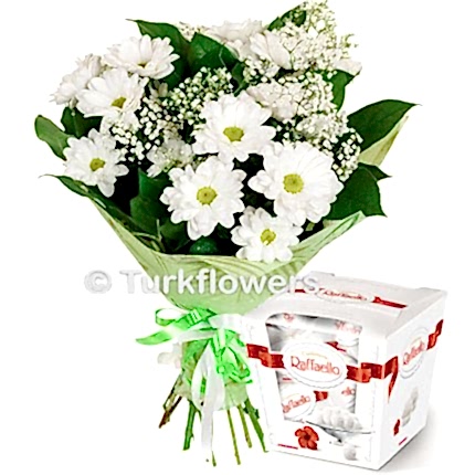 White Daisy Bouquet with Raffaello Chocolates - Get Well Soon Flowers