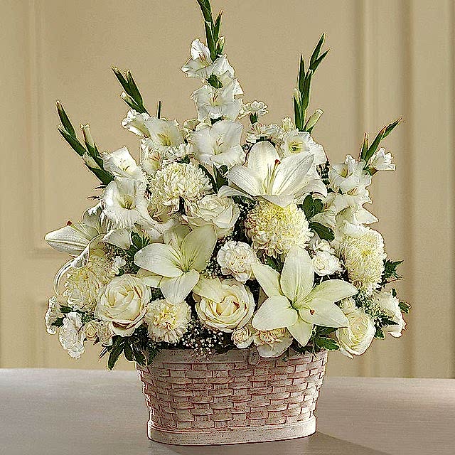 White Sympathy Basket - Funeral Flowers
