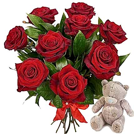 9 Red Roses Tedy - Valentines Day