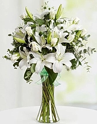 Lilium and white roses in vase - Congratulations Flowers