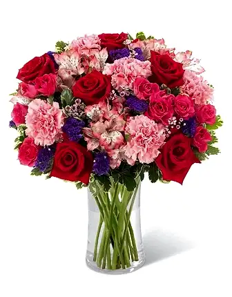 Vibrant Harmony – Red Roses & Pink Carnations Vase - Mother's Day Flowers