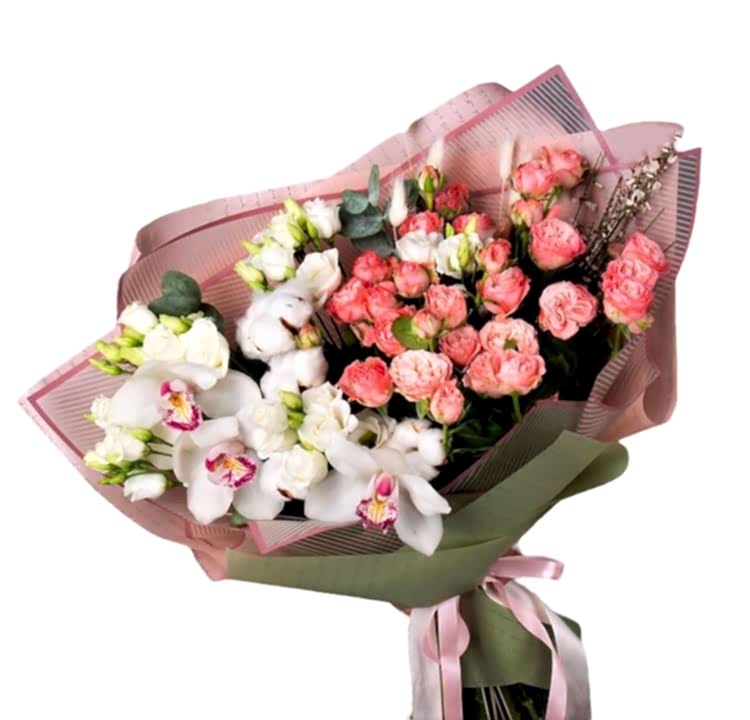 Orchid and Pink Spray Roses Bouquet - Congratulations Flowers