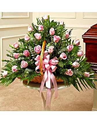 Pink Rose Fireside Basket - Funeral Flowers