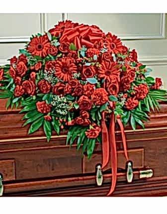 Red Mixed Half Casket Cover - Funeral Flowers