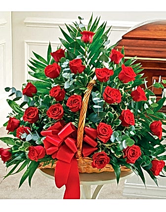 Red Rose Fireside Basket - Funeral Flowers