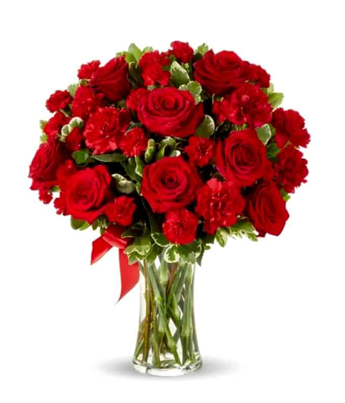 Red Roses & Carnations Vase - Flower delivery in Azərbaycan