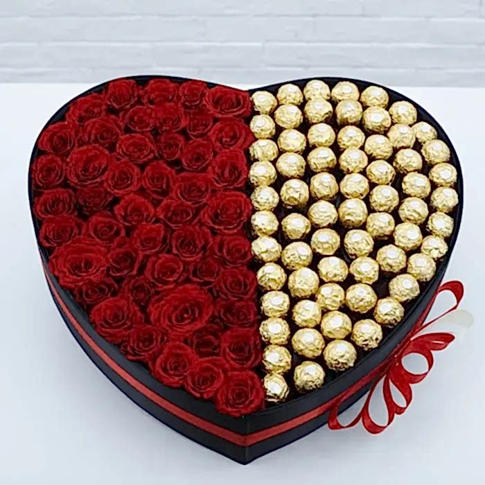 Box of red roses with ferroro - Congratulations Flowers