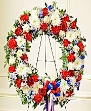 Red, White  Blue Standing Wreath - Funeral Flowers