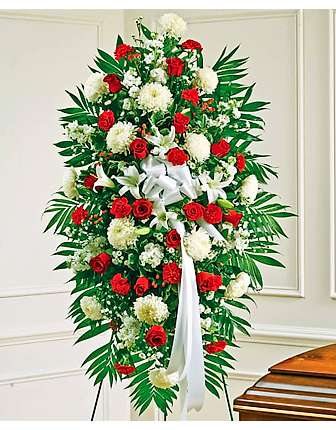 Red White Sympathy Standing Spray - Funeral Flowers