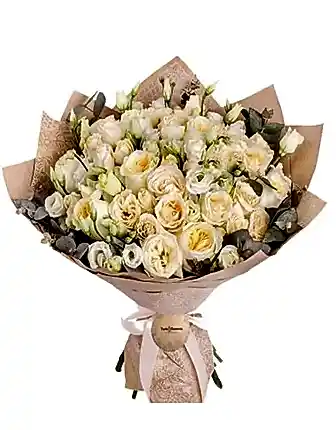 Spray Salmon Roses & White Lisianthus Bouquet - Eid Flowers & Gifts