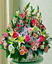 Sympathy Arrangement In Basket (Large) - Pink & White - Funeral Flowers