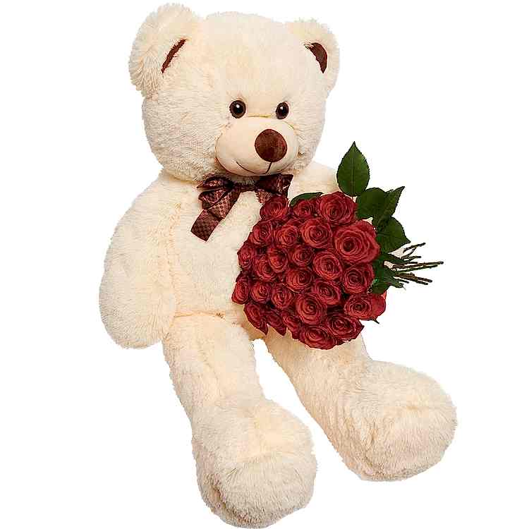 Bear with a 17 red Roses - Congratulations Flowers