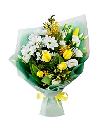 Yellow Tulips and White Daisies Bouquet - Spring flowers