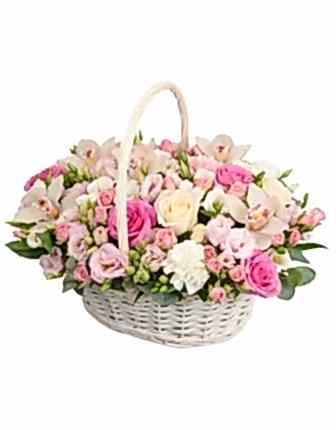 Elegant Pink & White Flower Basket - Congratulations Flowers