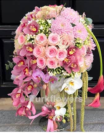 Romantic Pink Orchid & Rose Arrangement - Congratulations Flowers