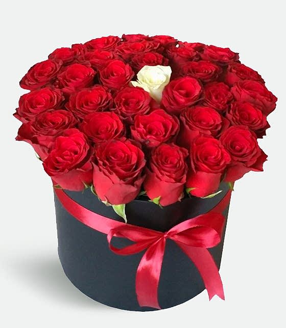 20 Red and 1 White Rose in Box - Congratulations Flowers
