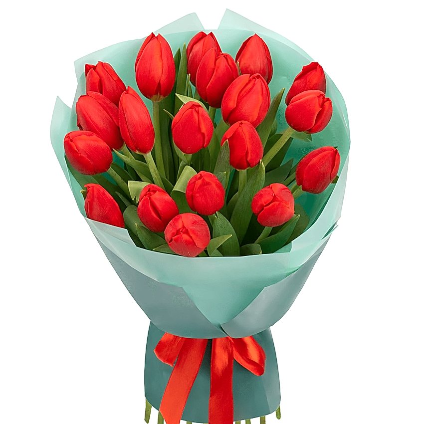 Scarlet Promise – 19 Red Tulips Bouquet - Tulips