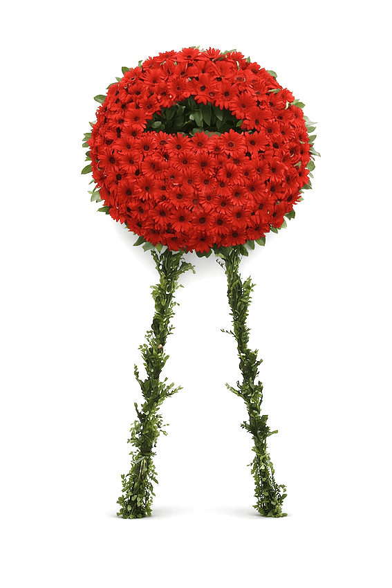 Red Gerbera Funeral Wreath Stand - Funeral Flowers
