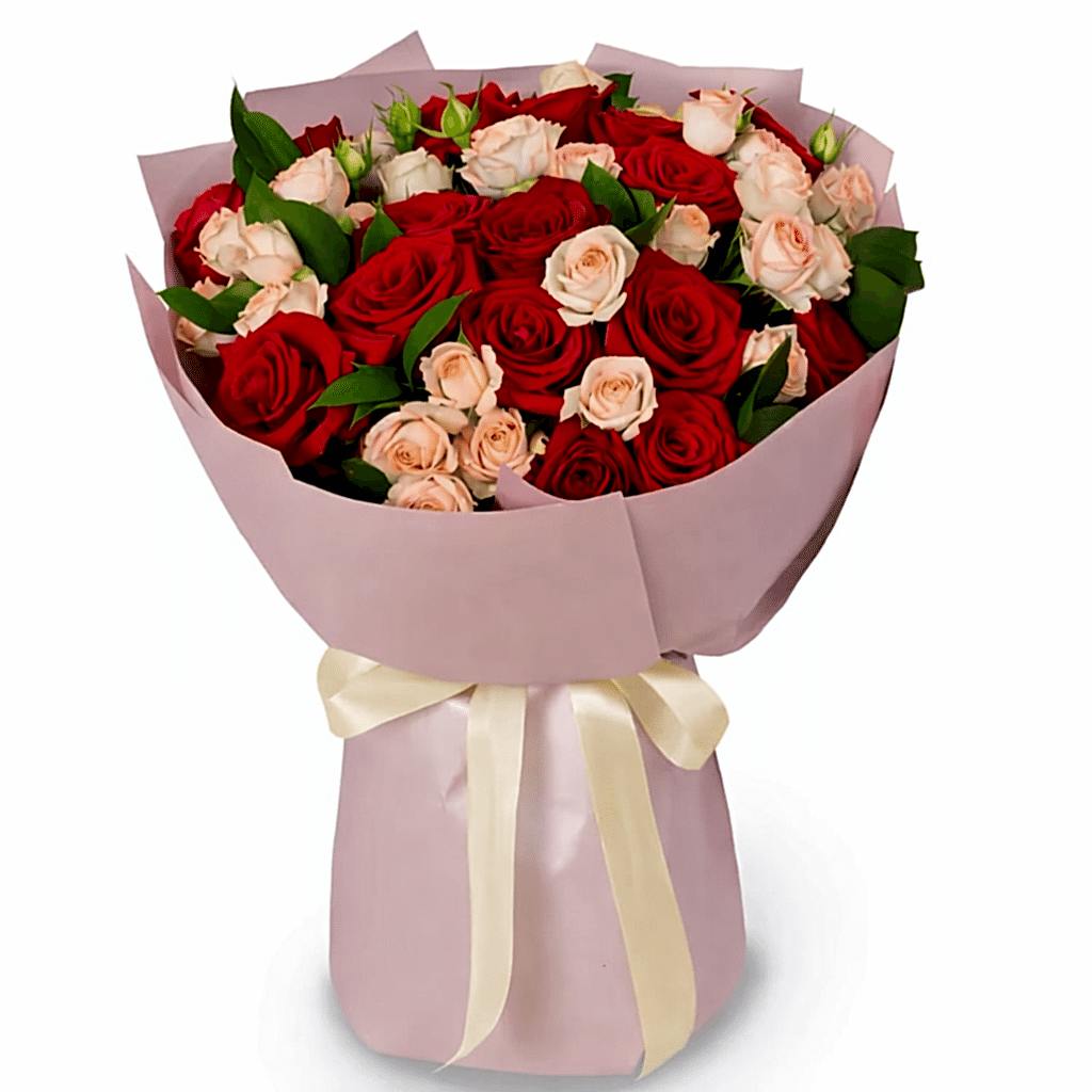 Elegant Red & Cream Rose Bouquet - Flower delivery in Azərbaycan