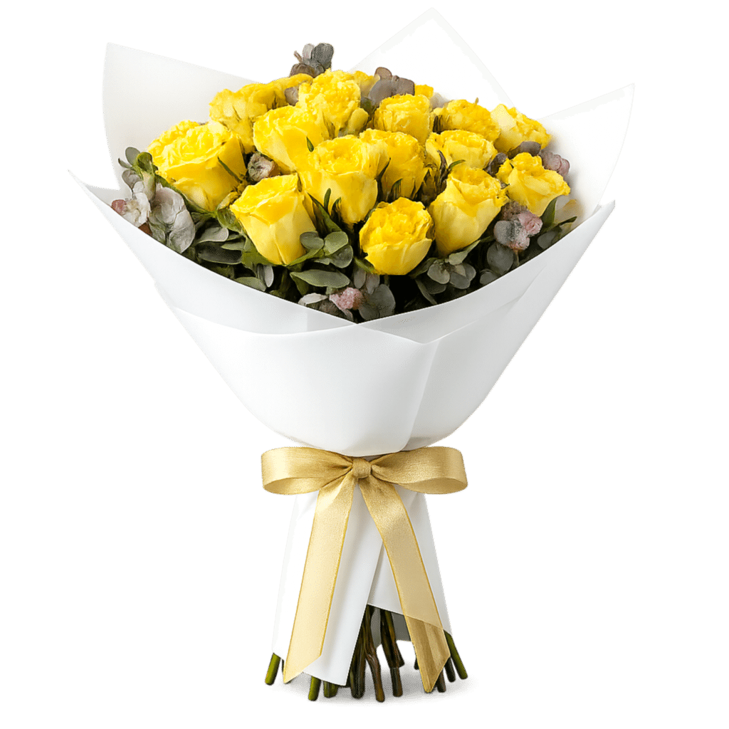 Golden Happiness – 21 Yellow Roses Bouquet - 21 Roses