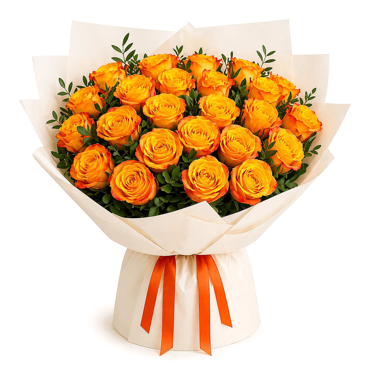 Sunset Glow – 21 Orange Roses Bouquet - 21 Roses