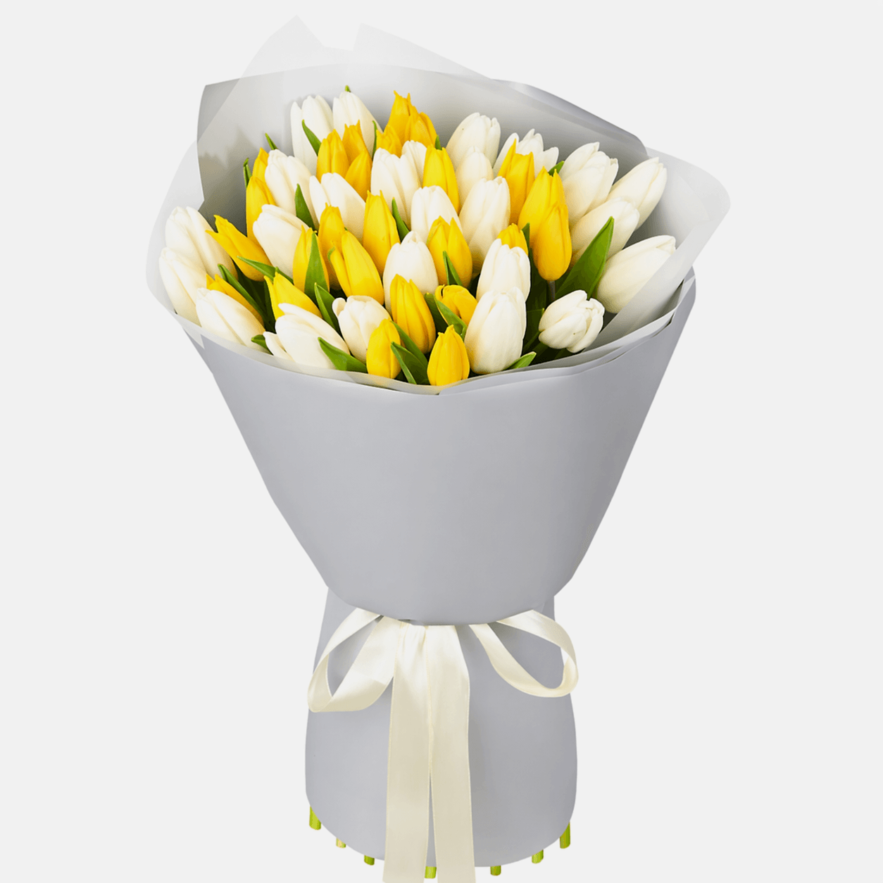 Elegant Harmony – 51 Pink & White Tulips Bouquet - Tulips