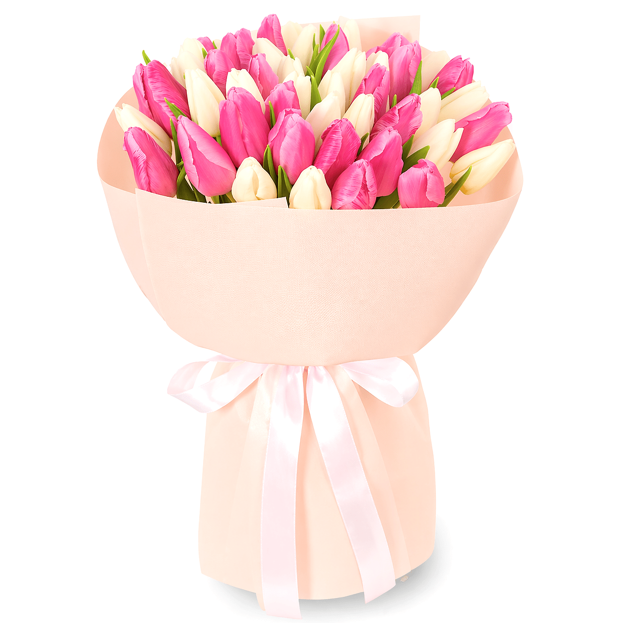 Soft Harmony – 51 Pink & White Tulips Bouquet - Tulips