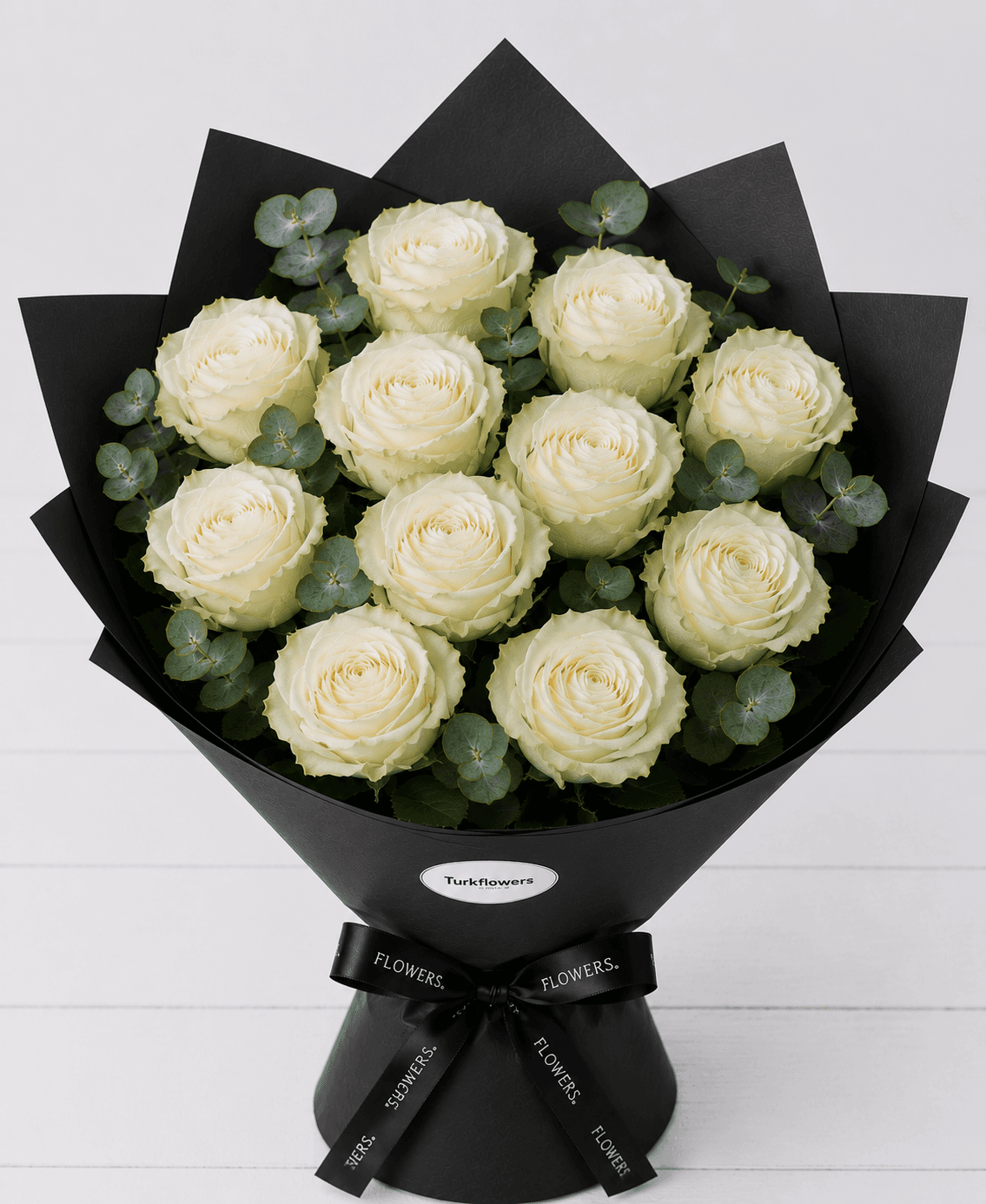 White Roses Bouquet in Black Wrap - Flower delivery in Azərbaycan