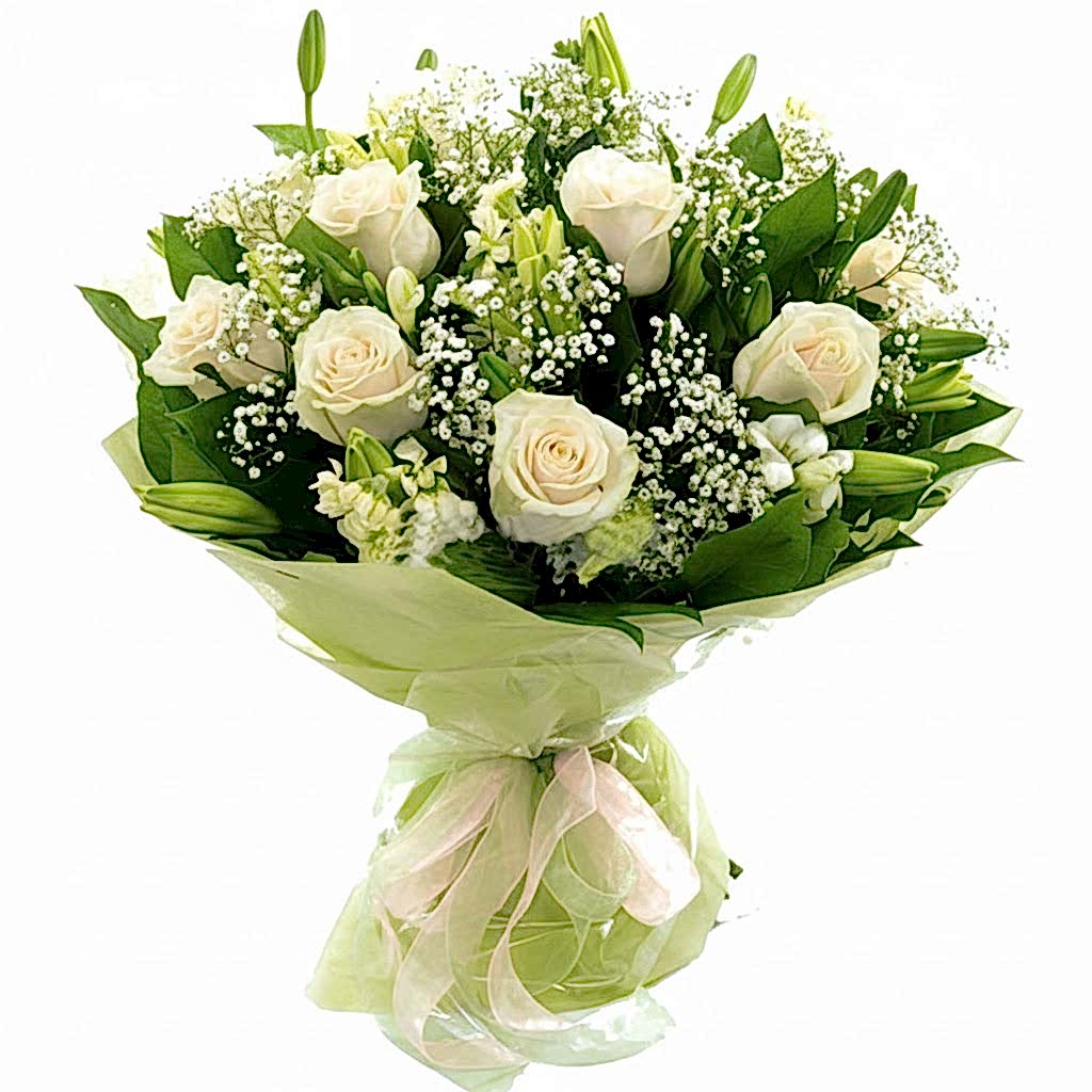 White Roses and Lily Bouquet - Congratulations Flowers