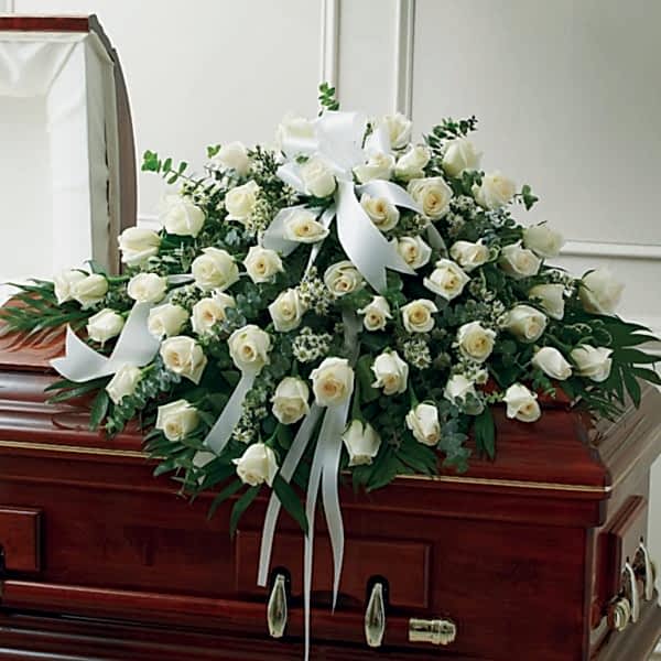 White Roses Half Casket Cover - Funeral Flowers