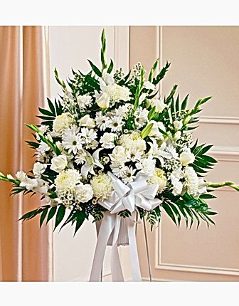 White Sympathy Standing Baskets - Funeral Flowers